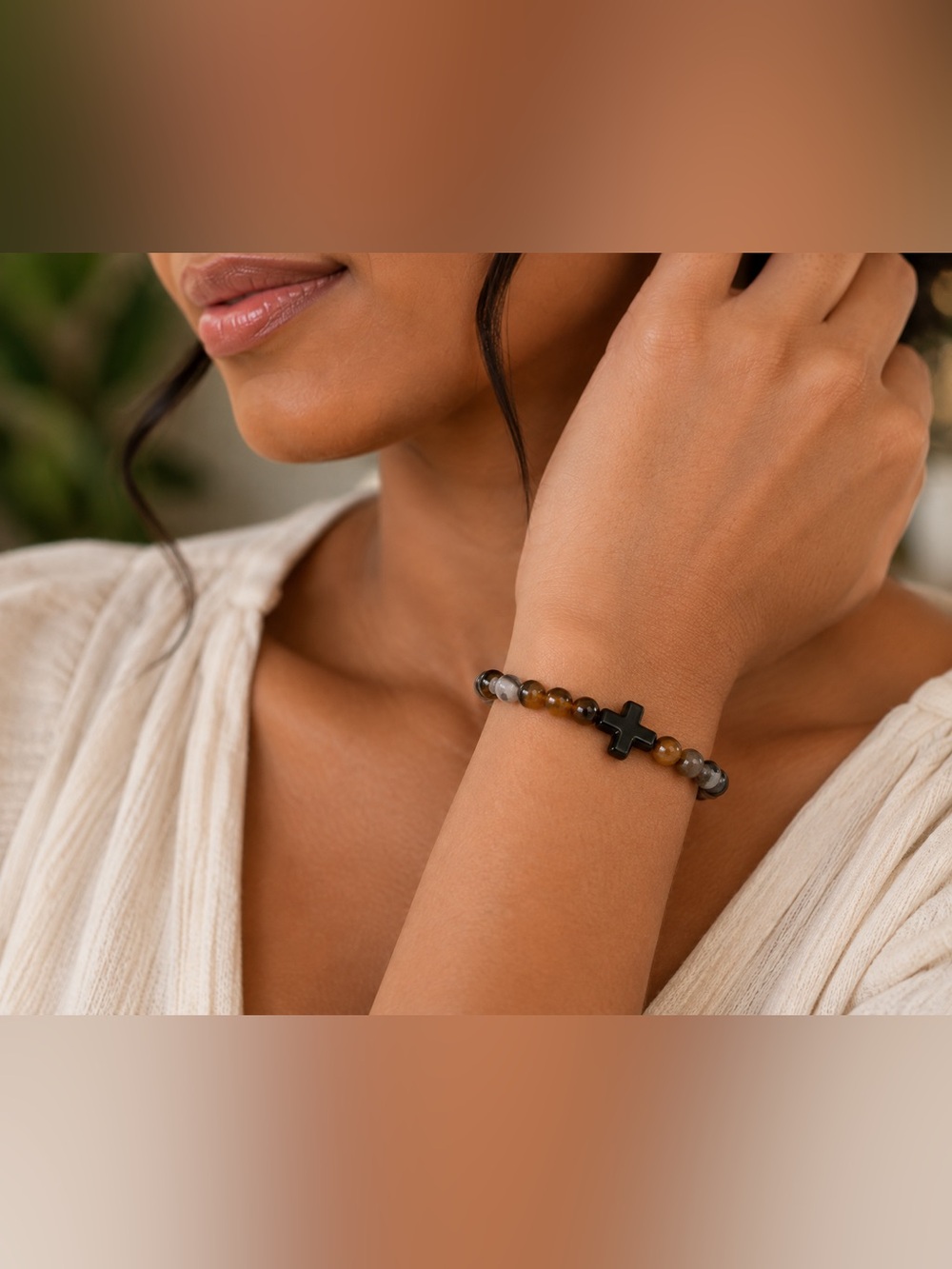Brown Agate Bracelet + Stud Earrings